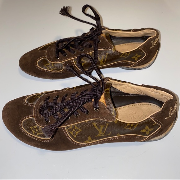 Louis Vuitton Brown Suede Monogram Sneakers - Picture 1 of 16